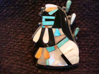 Native American Indian vintage silver jewelry, a Zuni broach with inlay, c. 1940. Another closeup photo.
