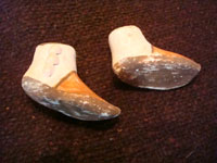 Native American Indian pottery and ceramics, a pair of Pueblo Indian mocassins, c. 1940-50's.  Photo showing the bottoms of the Pueblo pottery mocassins.