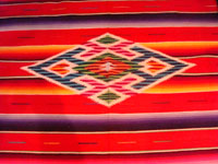 Mexican vintage sarapes and textiles, a beautiful Saltillo sarape, c. 1940. Closeup of center medallion.
