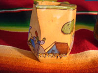 Mexican vintage pottery and ceramics, a teapot and creamer set from Tlaquepaque, c. 1930-40. Another closeup of the creamer.