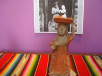 Mexican vintage folk art, three pottery statues of women of the marketplace, mercanderas, by the famous ceramicist Teodora Blanco, Santa Maria Atzompa, Oaxaca, c. 1960's.  Photo of the second statue.