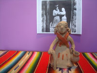 Mexican vintage folk art, three pottery statues of women of the marketplace, mercanderas, by the famous ceramicist Teodora Blanco, Santa Maria Atzompa, Oaxaca, c. 1960's.  Photo of the third statue.