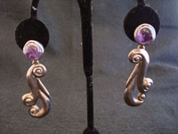Mexican vintage silver jewelry, Taxco sterling silver earrings with amethyst, c. 1940's.