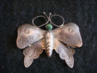 Native American Indian vintage silver jewelry, Navajo butterfly pin, c. 1940's.