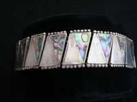Mexican vintage silver jewelry, Taxco sterling silver bracelet inlaid with abolone shell, c. 1940's.