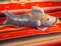 Mexican vintage pottery and ceramics, and Mexican vintage folk art, a burnished pottery fish from Tonala Jalisco, c. 1930's. Another side-view of the whole fish.