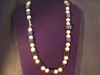 Mexican vintage silver jewelry and Taxco silver jewelry, a wonderful necklace composed of silver balls and square pieces of black jet, signed with the mark and number of Jose Marmolejo, Taxco, c. 1960-70's. Main photo.