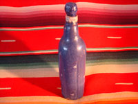 Mexican vintage pottery and ceramics and Mexican vintage folk art, a pottery bottle in the form of Our Lady of Guadalupe from Tlaquepaque, Jalisco, c. 1930's. Photo of the back side of the bottle.