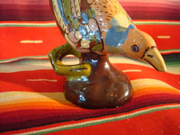 Mexican vintage pottery and ceramics, and Mexican vintage folk art, a stunning pottery bird from Tlaquepaque, Jalisco, c. 1920-30's. A closeup photo of the swooping Talquepaque bird.