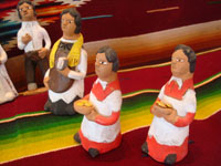 UU-3: Mexican vintage folk-art, and Mexican vintage pottery and ceramics, a wonderful and whimsical wedding scene filled with beautifully crafted pottery figures, by the very famous folk-artist, Josephina Aguilar of Acatlan, Oaxaca, c. 1960's. Photo of the two altar-boys.
