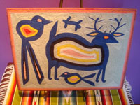 Mexican vintage folk art, a Huichol yarn paintaing, c. 1950. Main photo of the yarn painting.