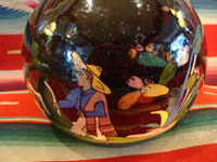 Mexican vintage pottery and ceramics, and Mexican vintage folk art, a pottery bowl or tecomate with wonderful rural scenes on blackware, from Tlaquepaque, Jalisco, c. 1930. Another photo of the bowl.
