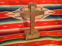 Mexican vintage devotional art, and Mexican vintage wood-carving, a mesquite cross with one nail remaining, c. 1890-1900.  Photo showing the back of the cross.