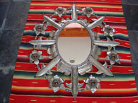 Mexican vintage tinwork-art, or tin-art, a very fine tinwork mirror with excellent construction and stamping, c. 1940-50's. Main photo.