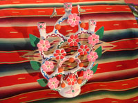 Mexican vintage pottery and ceramics, and Mexican vintage folk art, a pottery tree of life from Metepec or Dolores Hidalgo, c. 1950-60's. The tree of life features two lovely birds near the top. Main photo.