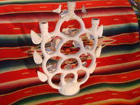 Mexican vintage pottery and ceramics, and Mexican vintage folk art, a pottery tree of life from Metepec or Dolores Hidalgo, c. 1950-60's. The tree of life features two lovely birds near the top. Photo showing the back side of the tree of life.