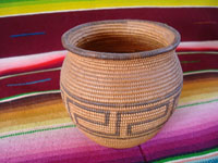 Native American Indian antique baskets, a very finely-woven Chemehuevi olla with a lovely geometric design, c. 1920. Main photo of the Indian basket.