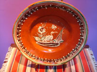 Mexican vintage pottery and ceramics, a beautiful banderaware pottery charger with wonderful artwork, Tonala or San Pedro Tlaquepaque, Jalisco, c. 1930's. Main image of the charger.