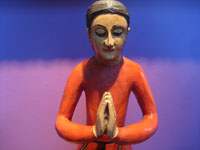 New Mexican vintage devotional art, a beautiful carved wooden bulto depicting Our Lady of Sorrows, New Mexio, c 1970's. Closeup phgo of Our Lady.