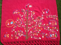 Mexican vintage textiles and sarapes, a wonderful hand embroidered shawl from Patzcuaro, Michoacan, c. 1970's. Closeup photo of the shawl.