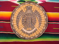 Native American Indian antique basket, a Hopi wicker plaque with eagle design, c. 1930. Main photo.