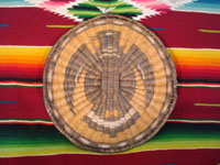 Native American Indian antique basket, a Hopi wicker plaque with eagle design, c. 1930. A photo of the entire plaque.