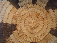 Native American Indian basket, a lovely Papago basketry tray with bats, c. 1930-40. Photo showing the basketry start of the Indian basket.