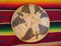 Native American Indian basket, a lovely Papago basketry tray with bats, c. 1930-40. Photo of the backside of the Indian basket.