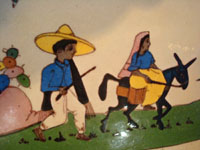 Mexican vintage pottery and ceramics, a large charger from Tlaquepaque, Jalisco, c. 1920-30. Another closeup photo.
