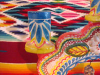 Mexican vintage pottery and ceramics, and Mexican vintage folk art, a beautiful "tree of life" candleabra with birds and a wonderful tucan, c. 1960's. Closeup photo of one of the three candleholders.