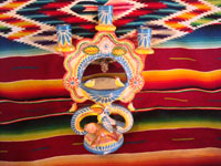 Mexican vintage pottery and ceramics, and Mexican vintage folk art, a beautiful "tree of life" candleabra with birds and a wonderful tucan, c. 1960's. Main photo showing the entire front of the tree of life with birds and a tucan.