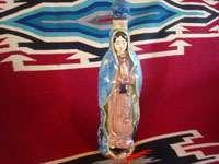 Mexican vintage pottery and ceramics, and Mexican vintage folk art and devotional art, a wonderful pottery bottle depicting Our Lady of Guadalupe, San Pedro Tlaquepaque or Tonala, Jalisco, c. 1930-40's. Main photo of the bottle.