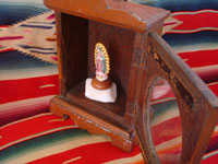 Mexican vintage devotional art and folk art, a wonderful wooden nicho, used to display an image of Christ, the Blessed Virgin, or a saint, c. 1940's. Another photo showing the inside of the nicho.