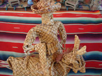 Mexican vintage straw-art and tule reed-art, a figure of Emiliano Zapata mounted on his horse, made of tule or river reeds from Tzintzuntzan, Michoacan, c. 1940's. Closeup photo of the rider.