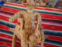 Mexican vintage straw-art and tule reed-art, a figure of Emiliano Zapata mounted on his horse, made of tule or river reeds from Tzintzuntzan, Michoacan, c. 1940's. Another closeup photo of Zapata mounted on his horse.