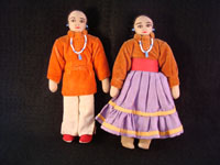 I-6: Native American Indian folk art, pair of Navajo dolls, c. 1950. Wonderfully dressed in traditional Navajo clothes and jewelry. Faces are stitched (v. painted on). Size: 7" tall x 4" wide at waists. Price: $125 for the pair.