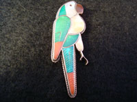 A second view of the front of the Native American Indian silver parrot pin.