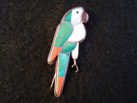 Native American Indian jewelry, a vintage sterling silver pin/pendant, depicting a parrot. Very fine inlay with beautiful stones. Zuni, c. 1960.