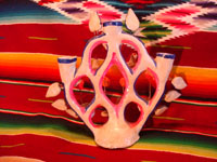 Mexican vintage pottery and ceramics, a wonderful and brightly decorated tree of life from Izucar de Matamoros, c. 1950's.  A photo showing the back side of the tree of life.