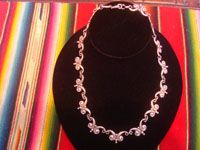 Mexican vintage sterling silver jewelry, and Taxco vintage sterling silver jewelry, a beautiful sterling silver necklace by the famous silvermaker Victoria, Taxco, c. 1940's. Main photo of the necklace by Victoria of Taxco.