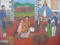Closeup photo of main scene of Mexican vintage exvoto.