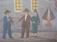 Closeup photo of the main scene of this Mexican vintage exvoto.