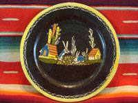 Mexican vintage pottery and folk art, a wonderful blackware plate with two bunnies, Tlaquepaque, c. 1930's. This plate resembles the birdie plate above and is possibly from the same artist. Main photo.