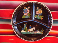 Mexican vintage pottery and folk art, a blackware plate with a wonderful scene of a campesino and his burro, Tlaquepaque, Jalisco, c. 1930's. Main photo.