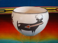Native American Indian vintage pottery and ceramics, a very beautiful pottery bowl with four lovely deer with heart-lines, signed Emma Lewis, Acoma, c. 1950's.  Main photo of the Acoma pot.