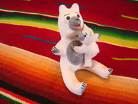 Native American Indian vintage pottery, a storyteller in the form of a bear mother with cub, Cochiti, c. 1980. The bears are beautifully formed and painted. Main photo.