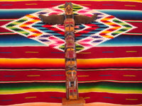 Native American Indian woodcarving and folk art, a lovely totem pole from the Pacific Northwest, c. 1940. The pole is carved from cedar and depicts an eagle and bear. Main photo of totem pole.