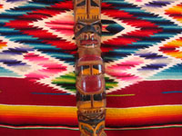 Native American Indian woodcarving and folk art, a lovely totem pole from the Pacific Northwest, c. 1940. The pole is carved from cedar and depicts an eagle and bear. Photo showing the bear figure carved near the middle of the totem pole.