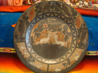 Mexican vintage pottery and ceramics, a very large charger with beautiful and graceful artwork, signed Almado Galvan, Tonala or San Pedro Tlaquepaque, c. 1940's. Main photo of Galvan charger.