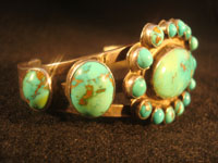 Native American Indian vintage silver jewelry, a Navajo sterling silver bracelet with wonderful natural turquoise stones, c. 1920; ingot silver. The turquoise is about the most beautiful you will ever see!  Photo of second side of Navajo ingot silver bracelet.